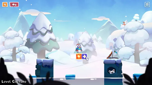 Waddly crossing a snow-covered puzzle using special glowing blocks